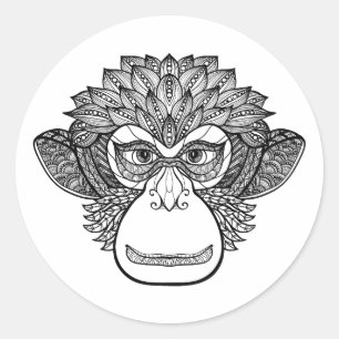 Monkey Doodle Face Ronde Sticker