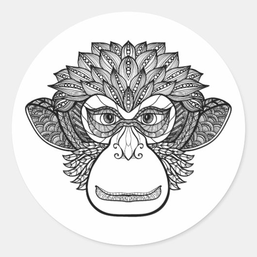 Monkey Doodle Face Ronde Sticker (Voorkant)