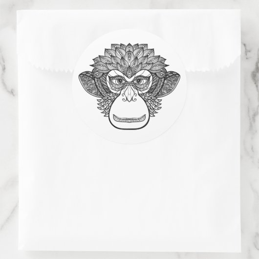 Monkey Doodle Face Ronde Sticker (Tas)