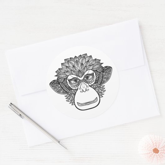 Monkey Doodle Face Ronde Sticker (Envelop)