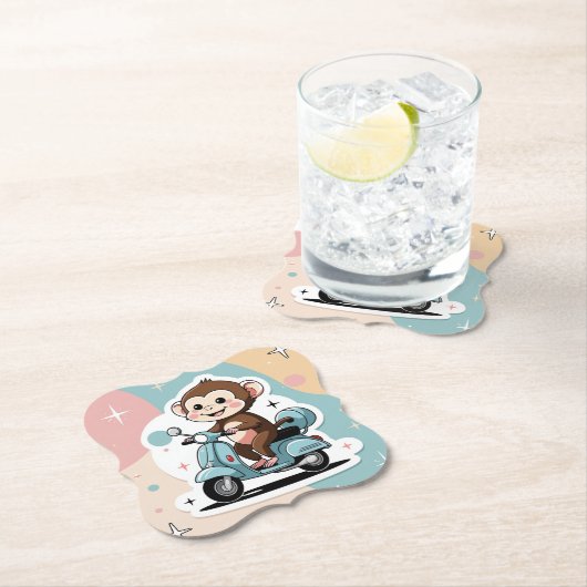Monkey driving a scooter kartonnen onderzetters (Insitu)