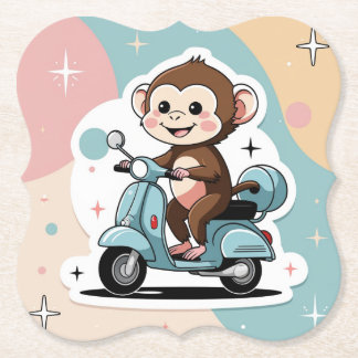 Monkey driving a scooter kartonnen onderzetters