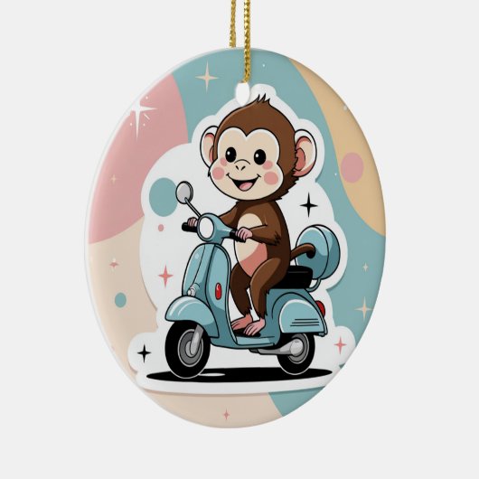 Monkey driving a scooter keramisch ornament (Rechts)