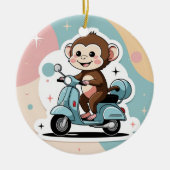 Monkey driving a scooter keramisch ornament (Voorkant)
