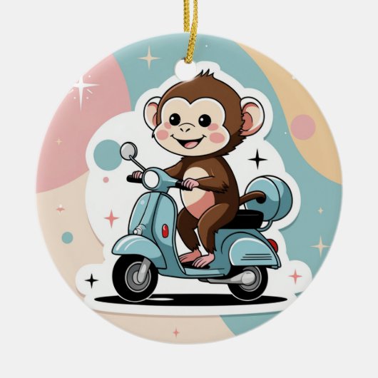 Monkey driving a scooter keramisch ornament (Voorkant)