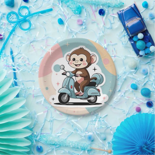 Monkey driving a scooter papieren bordje (Feest)