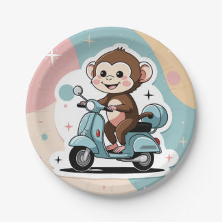 Monkey driving a scooter papieren bordje