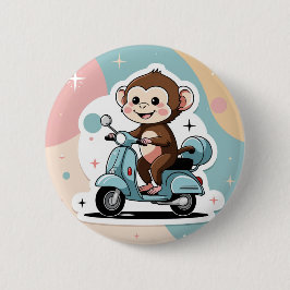 Monkey driving a scooter ronde button 5,7 cm