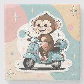Monkey driving a scooter stenen onderzetter (Voorkant)