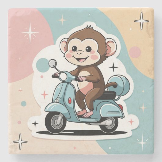 Monkey driving a scooter stenen onderzetter (Voorkant)