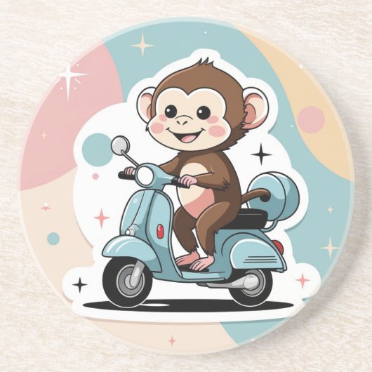 Monkey driving a scooter zandsteen onderzetter (Voorkant)