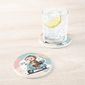 Monkey driving a scooter zandsteen onderzetter (Zijkant)