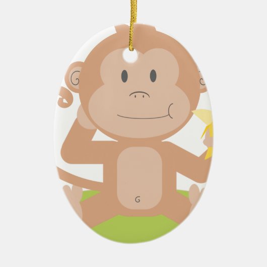 Monkey Eating Banana Keramisch Ornament (Voorkant)