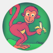 Monkey Eating Banana Ronde Sticker (Voorkant)