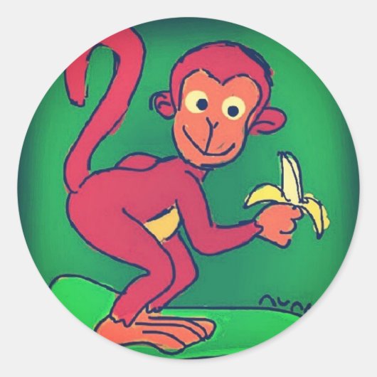 Monkey Eating Banana Ronde Sticker (Voorkant)