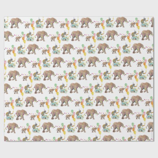 Monkey Elephant Balloon Party Birthday Gift Wrap Cadeaupapier (Vlak)