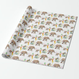 Monkey Elephant Balloon Party Birthday Gift Wrap Cadeaupapier
