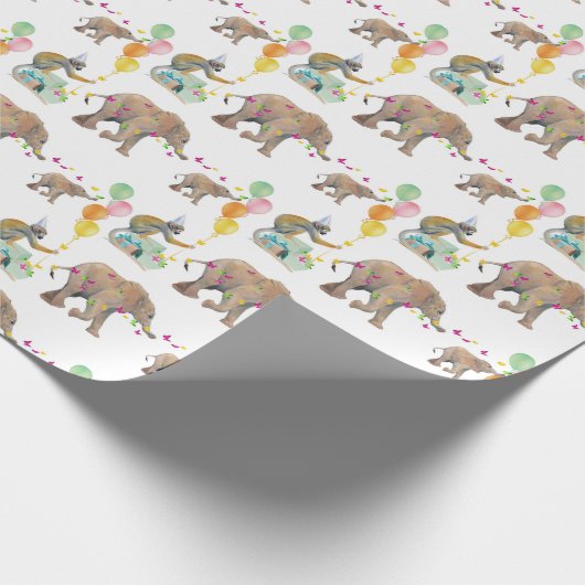 Monkey Elephant Balloon Party Birthday Gift Wrap Cadeaupapier (Hoek)