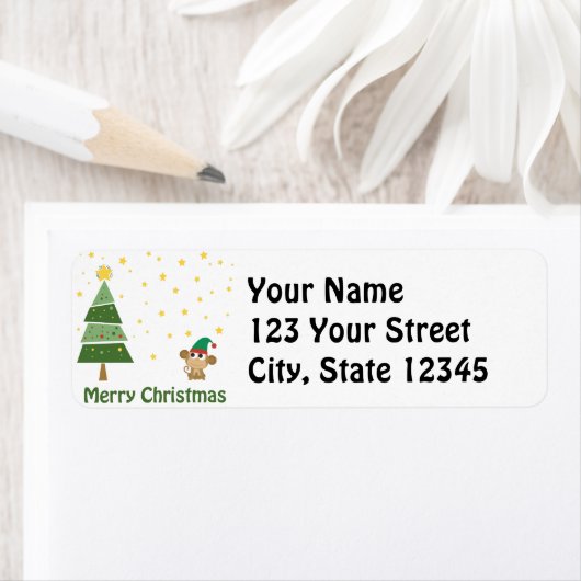 Monkey Elf Kerstmis Scene Etiket (Insitu)