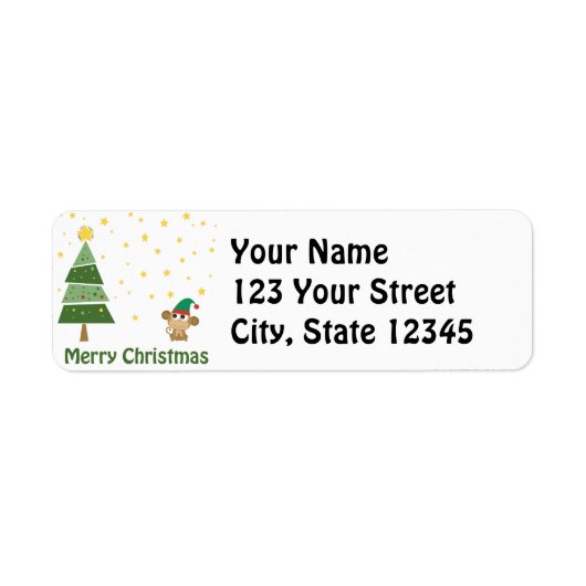 Monkey Elf Kerstmis Scene Etiket (Voorkant)