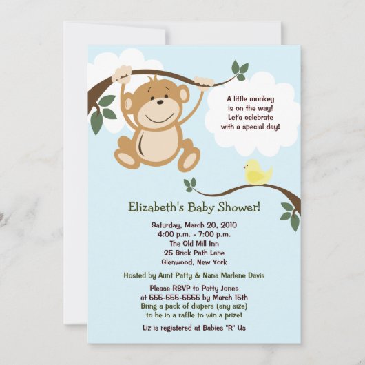 Monkey en Birdie Neutraal Baby shower Invite Kaart (Voorkant)
