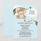 Monkey en Birdie Neutraal Baby shower Invite Kaart (Voorkant / Achterkant)