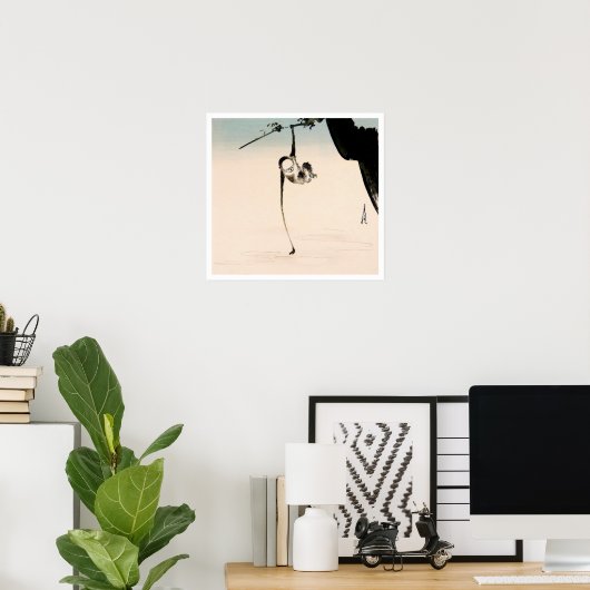 Monkey en de Moon Reflection Poster (Thuiskantoor)