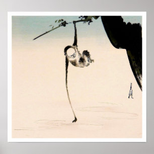 Monkey en de Moon Reflection Poster