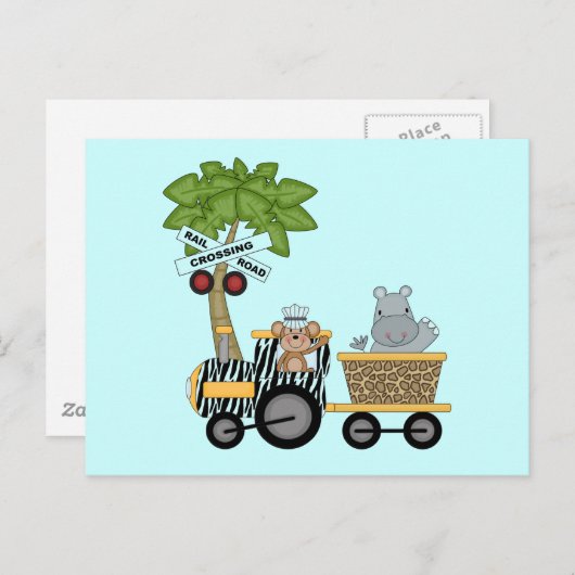Monkey en Hippo Train Tshirts en geschenken Briefkaart (Voorkant / Achterkant)