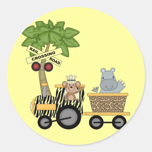 Monkey en Hippo Train Tshirts en geschenken Ronde Sticker (Voorkant)