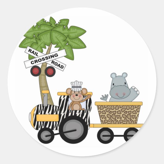 Monkey en Hippo Train Tshirts en geschenken Ronde Sticker (Voorkant)