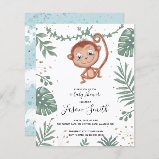 Monkey en laat een goede doucheuitnodiging voor ba (Voorkant / Achterkant)