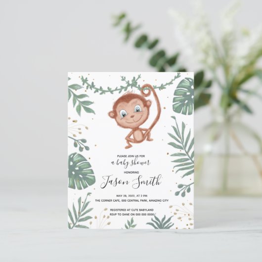 Monkey en laat een goede doucheuitnodiging voor ba (Staand voorkant)