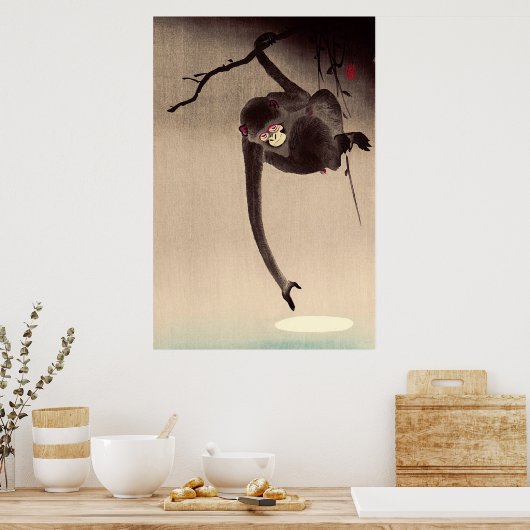 Monkey en Moon Ohara Koson begin 20e eeuw Poster (Keuken)