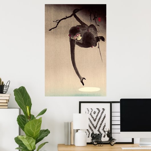 Monkey en Moon Ohara Koson begin 20e eeuw Poster (Thuiskantoor)