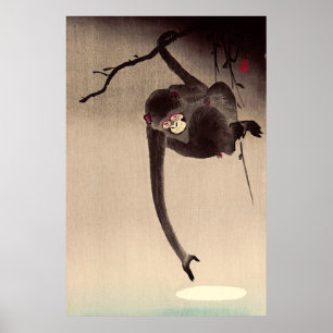 Monkey en Moon Ohara Koson begin 20e eeuw Poster
