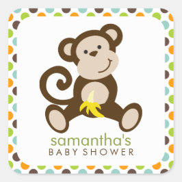 Monkey en Polka Dots Vierkante Sticker