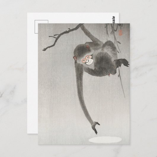 Monkey en Reflection of the Moon door Ohara Koson Briefkaart (Voorkant / Achterkant)