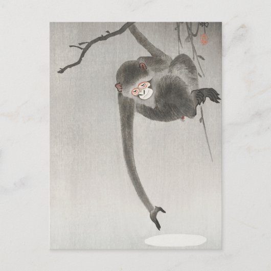 Monkey en Reflection of the Moon door Ohara Koson Briefkaart (Voorkant)