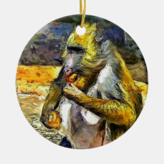 Monkey eten keramisch ornament (Voorkant)