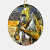 Monkey eten keramisch ornament (Links)