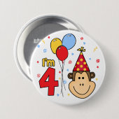 Monkey Face 4th Birthday Ronde Button 7,6 Cm (Voorkant /achterkant)