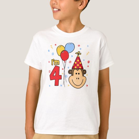 Monkey Face 4th Birthday T-shirt (Voorkant)