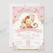 Monkey Floral Baby shower Invitation Girl Kaart (Voorkant)