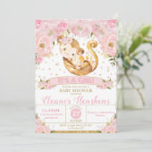 Monkey Floral Baby shower Invitation Girl Kaart (Staand voorkant)