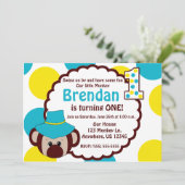 Monkey Fun Boys First Birthday Uitnodiging (Staand voorkant)