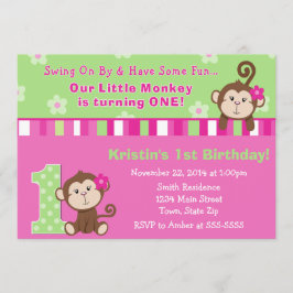 Monkey Girl 1e verjaardag Uitnodiging 5x7 kaart