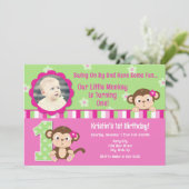 Monkey Girl 1e verjaardag Uitnodiging 5x7 kaart (Staand voorkant)