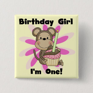 Monkey Girl 1st Birthday Tshirts en Gifts Vierkante Button 5,1 Cm