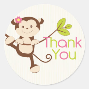Monkey Girl Baby shower Dank je Ronde Sticker